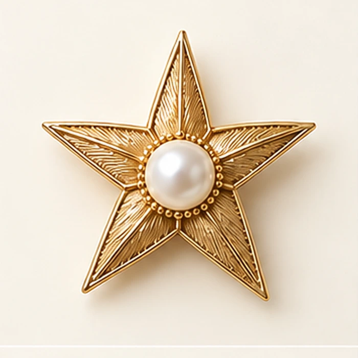Celeste Pearl Star Brooch, Gold tone / Ivory glass imitation pearl